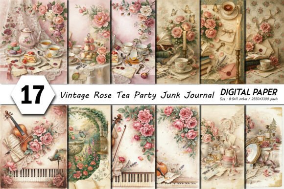Download Vintage Rose Tea Party Junk Journal Kit - Journal kit Collection