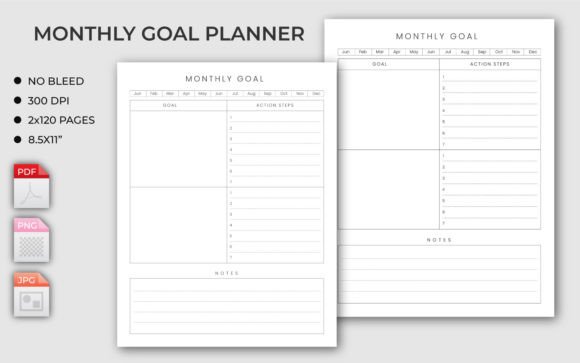 Download Monthly Goal Planner - KDP Interior - Monthly goal planner Collection