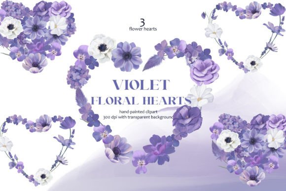 Download Purple Floral Hearts Set PNG - Premium Bundle